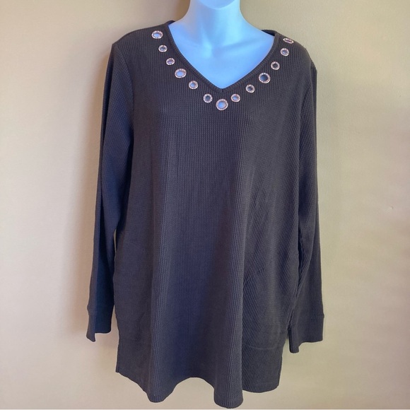 Quacker Factory Long Sleeve Pockets Tunic Size L - Picture 1 of 9